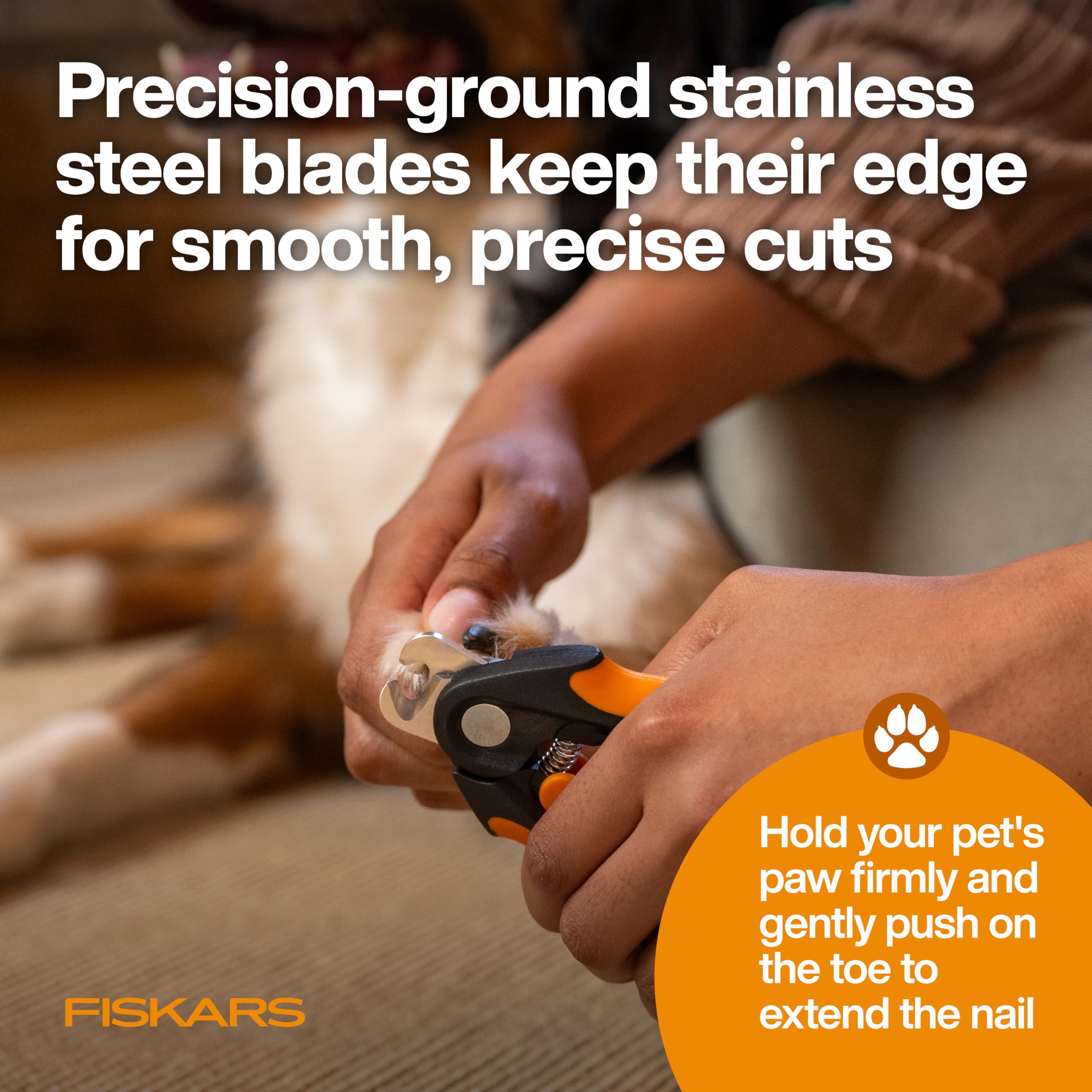 Fiskars Pet Large Nail Clippers durable stainless steel blades stay sharp.