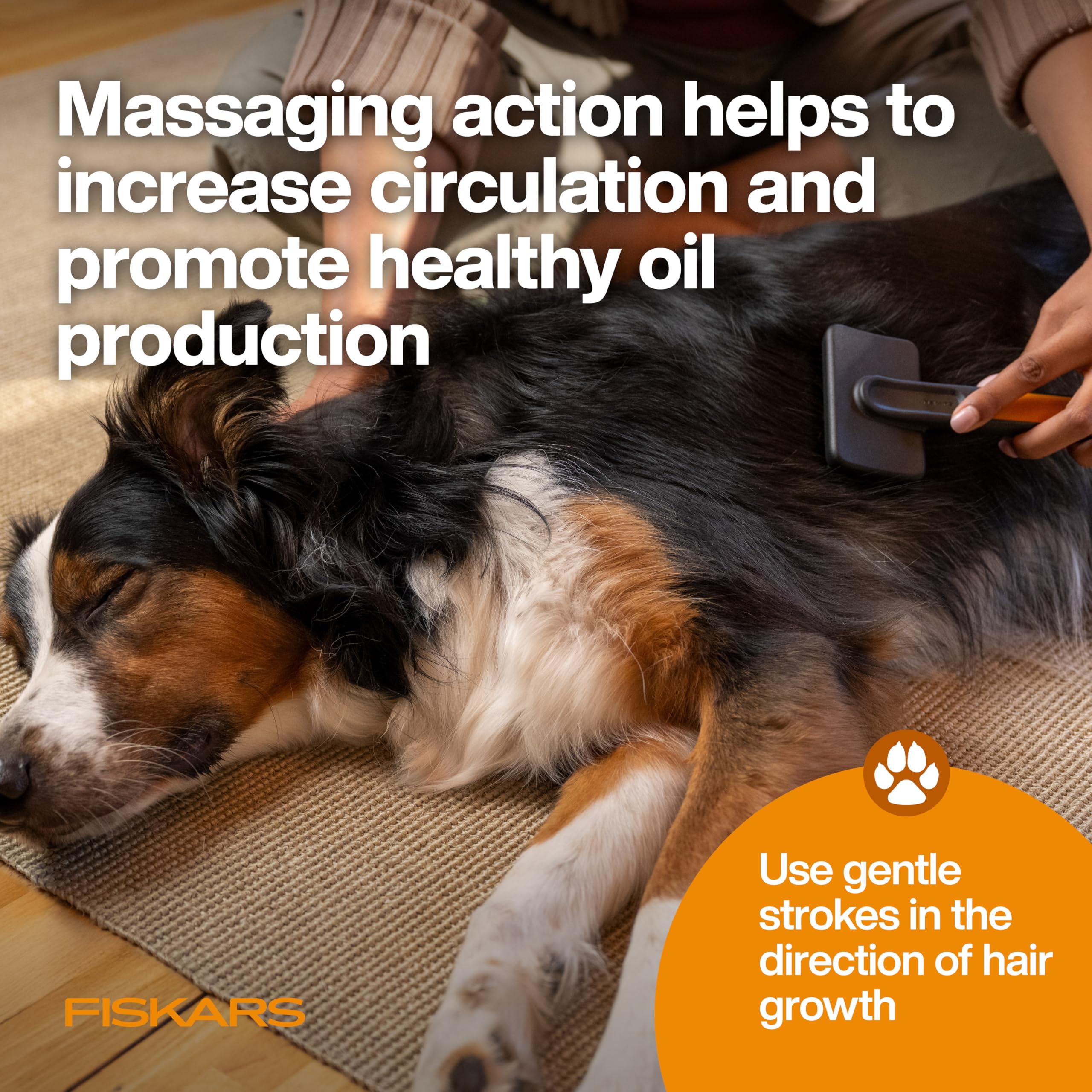 Fiskars Pet Massage Brush ideal for shampoo during baths.