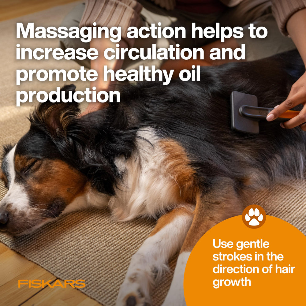 Fiskars Pet Massage Brush ideal for shampoo during baths.