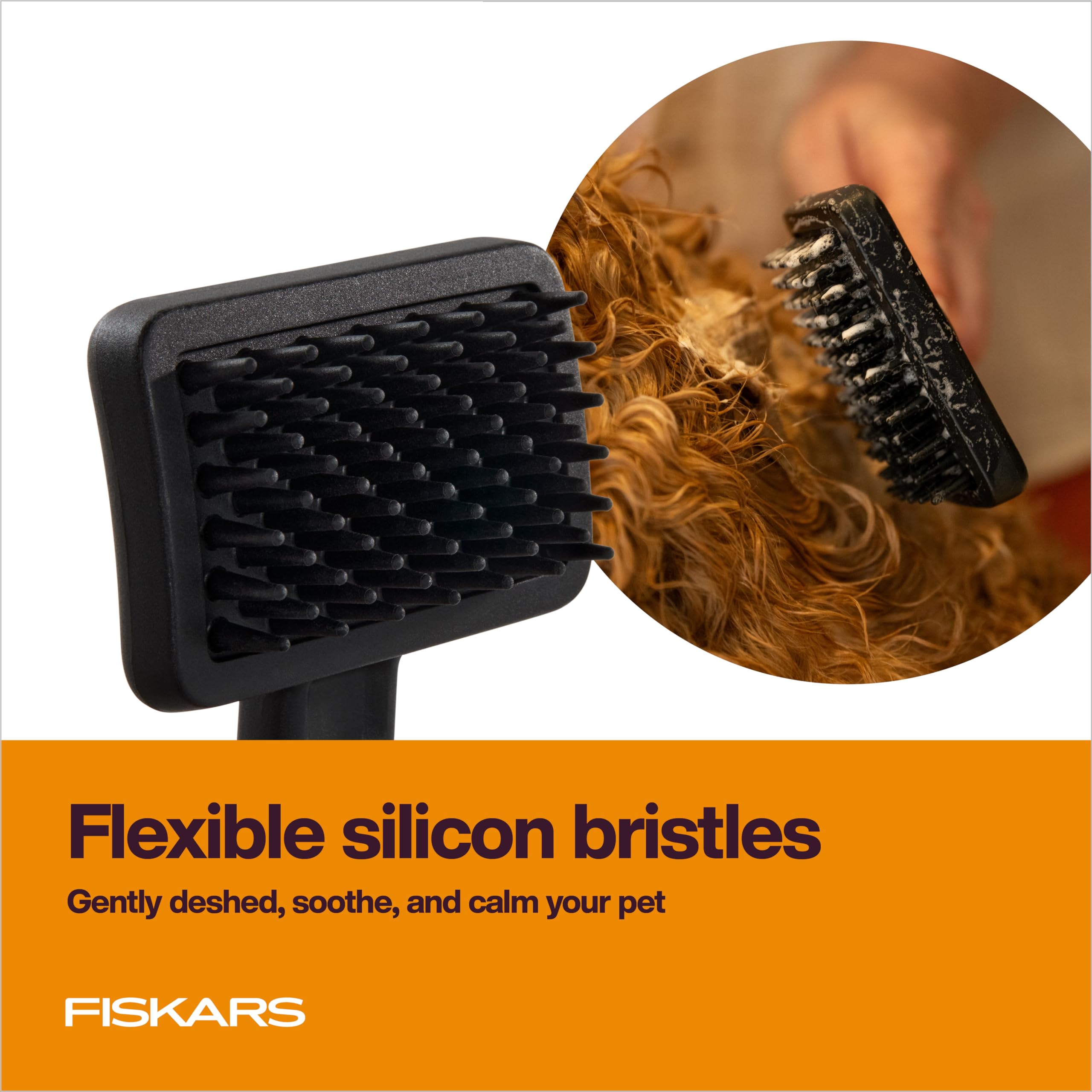 Fiskars Pet Massage Brush softgrip handle for comfortable grooming.