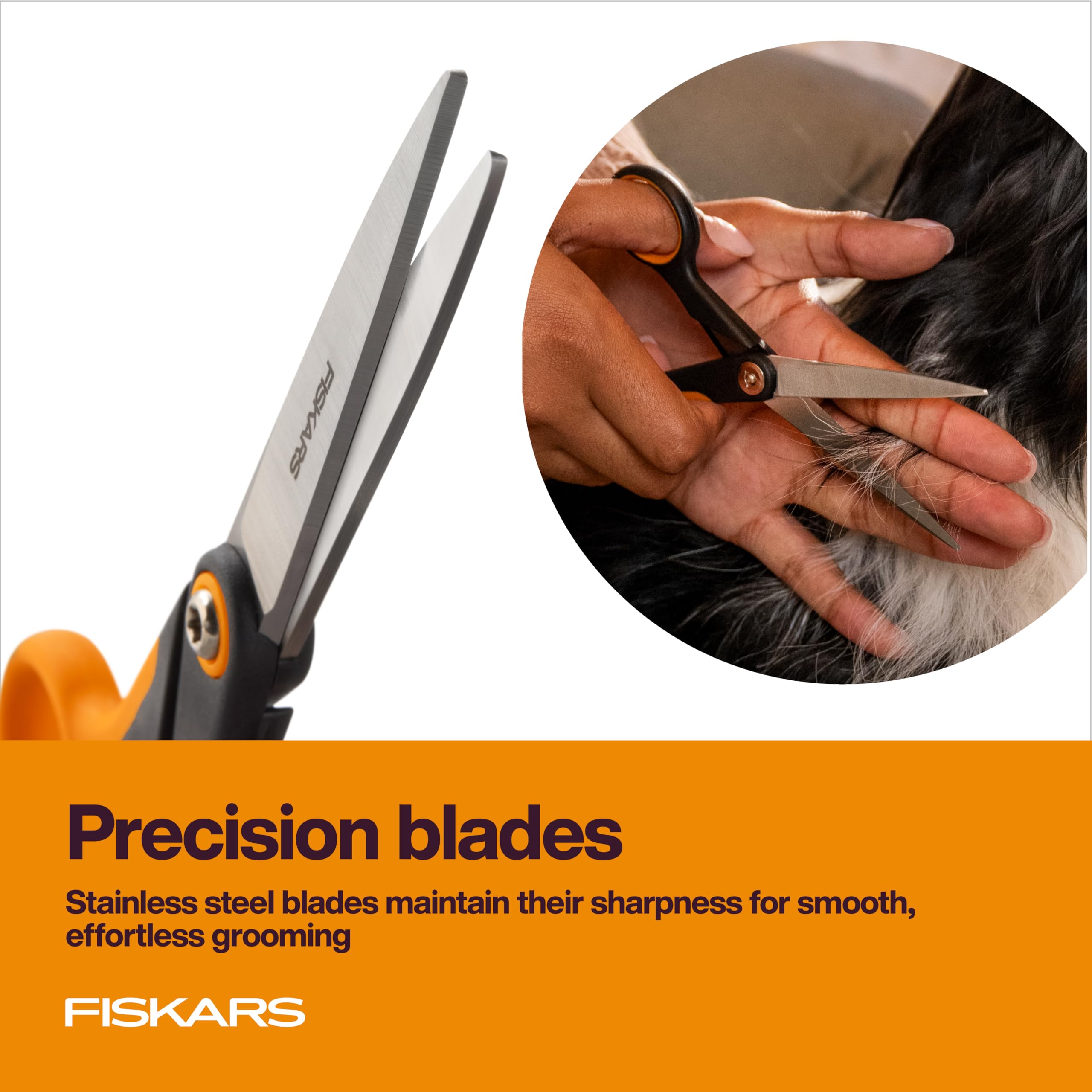 Fiskars beveled-edge blades stay sharp for smooth pet grooming sessions.