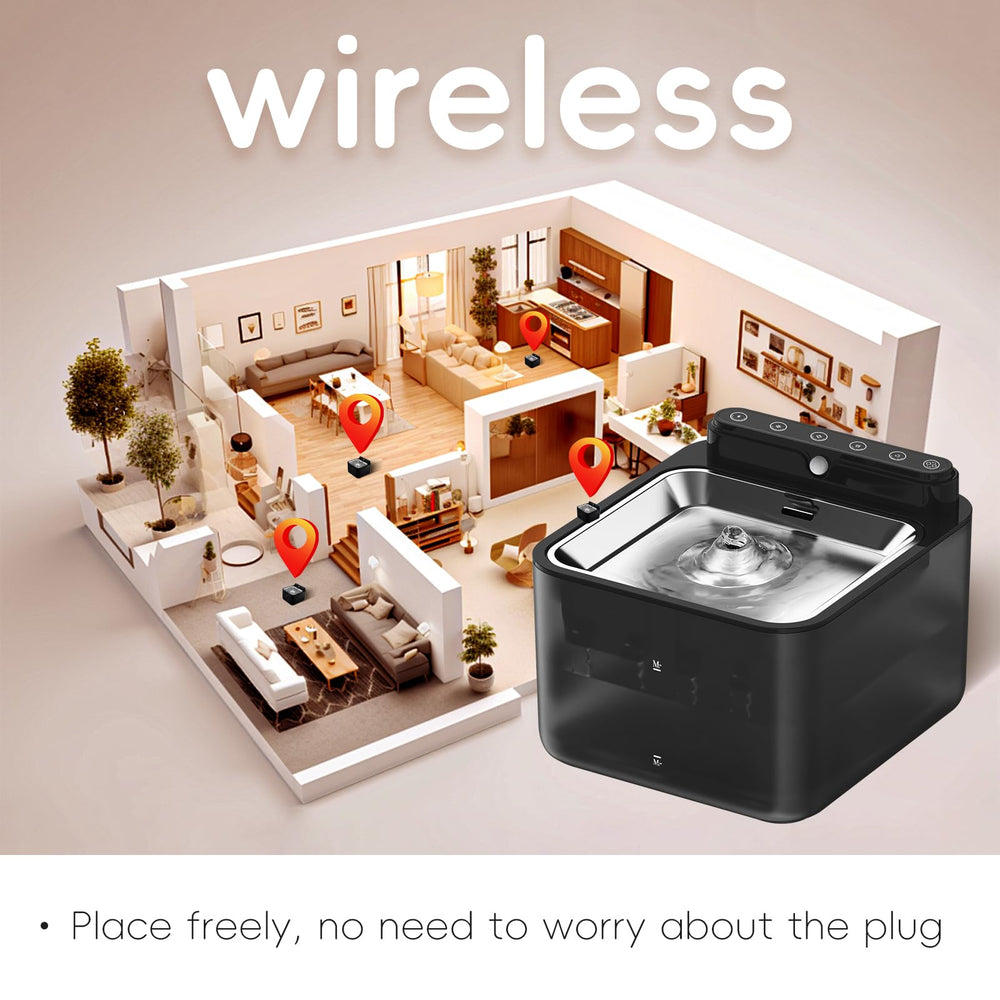 Fitenected wireless cat water fountain top view highlighting large 108oz capacity