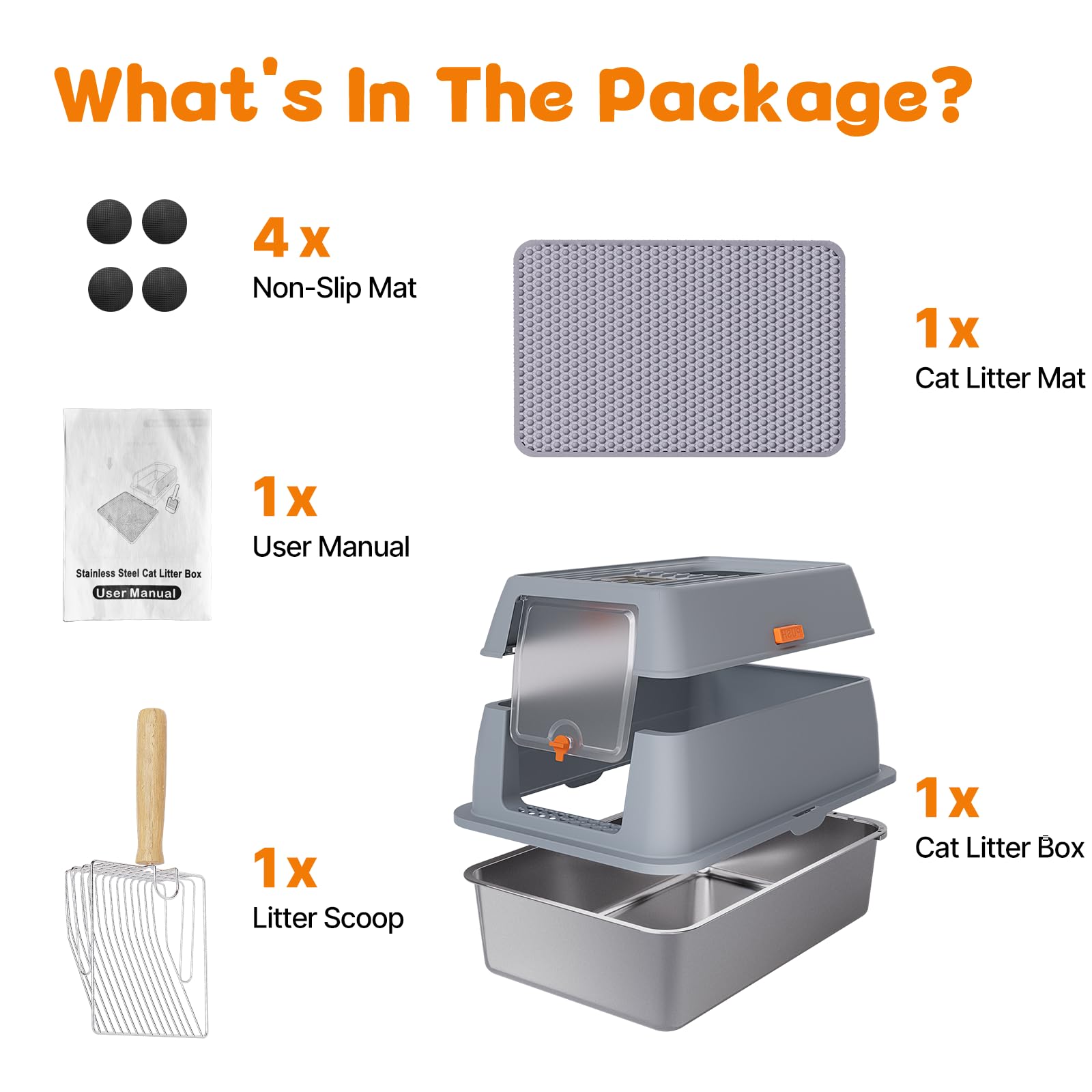 Fitrobust metal litter box with footboard eases access for older cats.