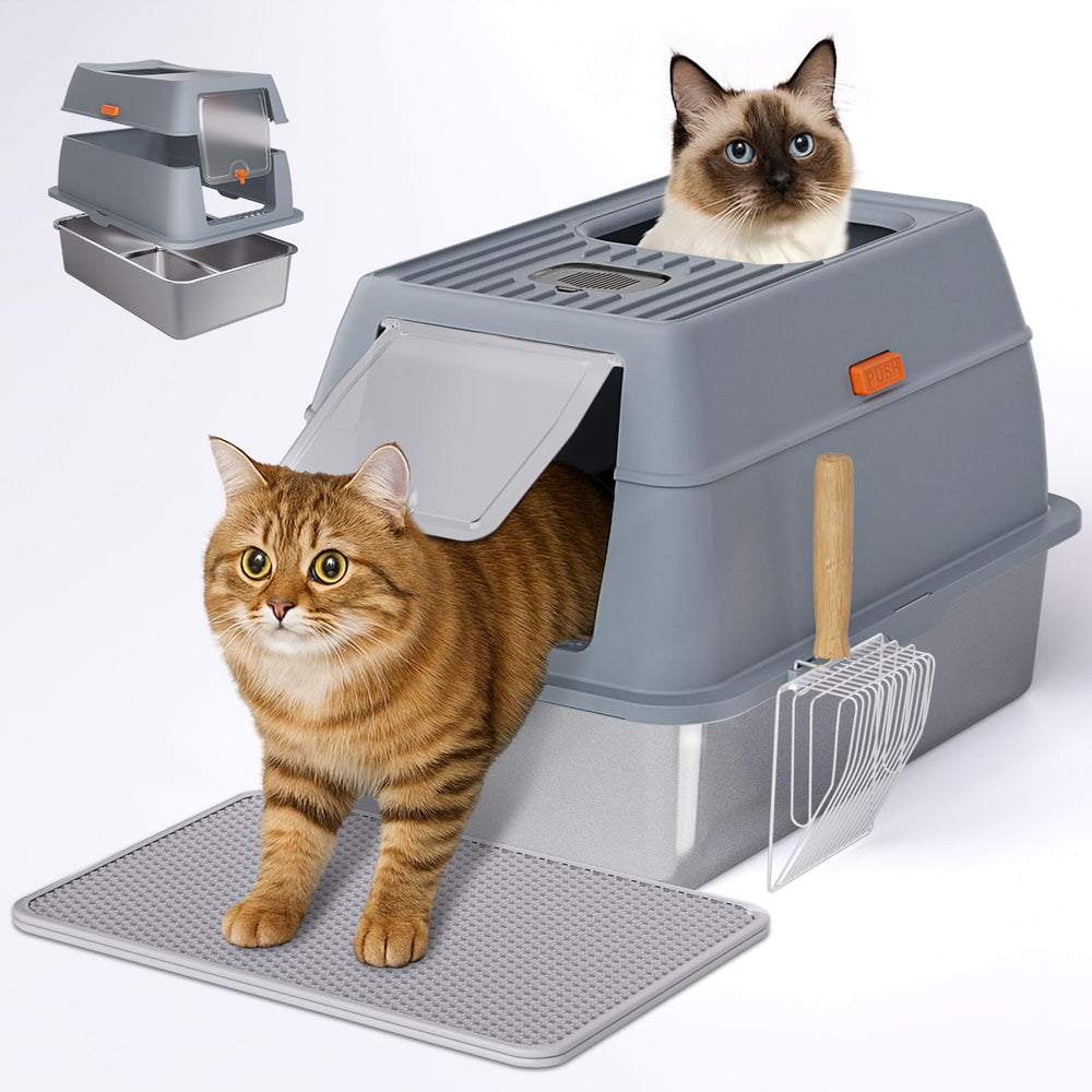 Fitrobust stainless steel litter box with lid—privacy and odor control in a closed view.
