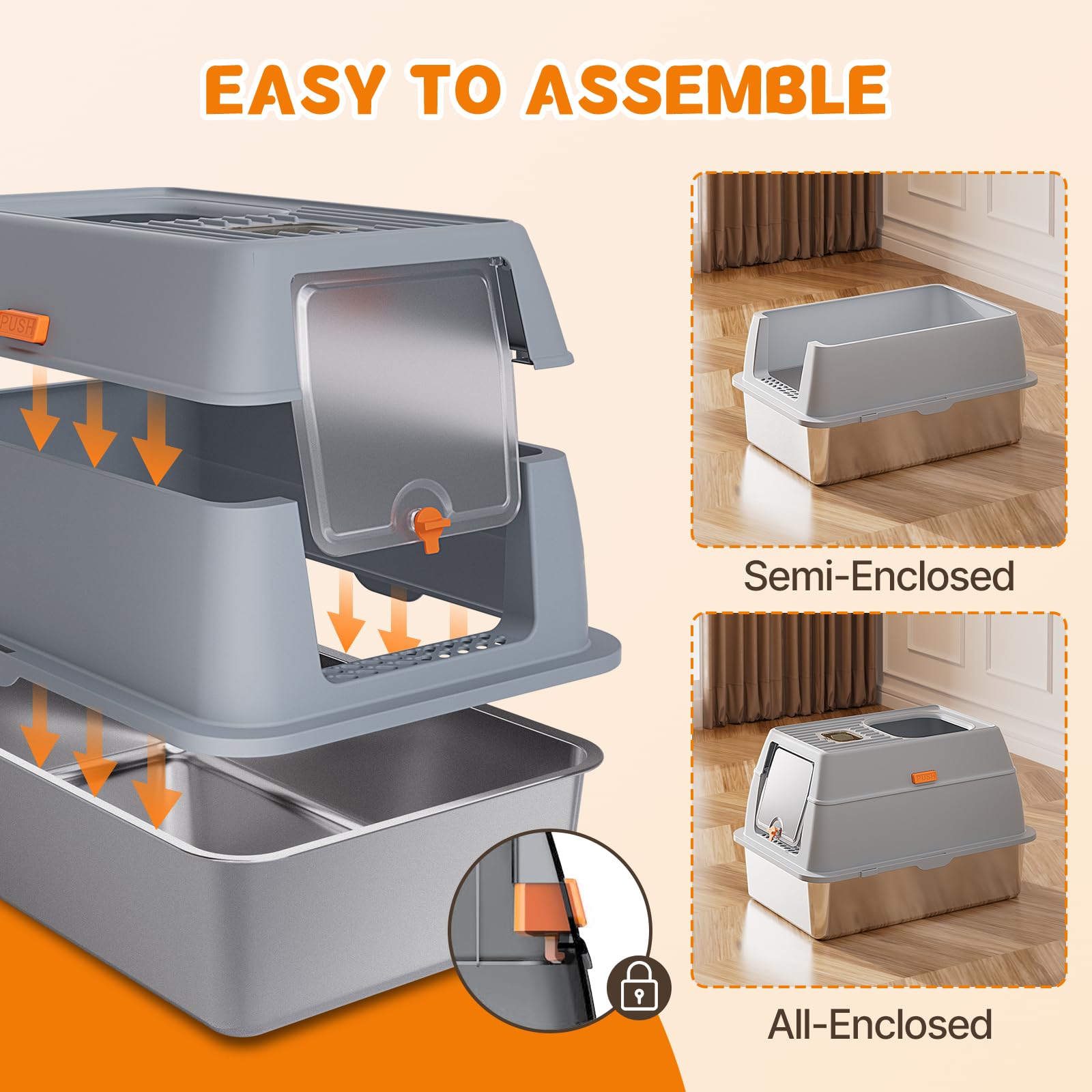 Fitrobust stainless steel litter box top entry—two-way access for different personalities.
