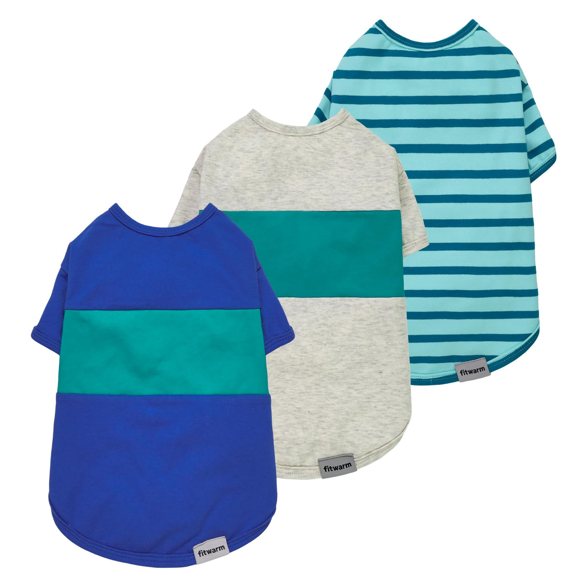 Fitwarm 3-pack color block striped dog shirt front view, breathable everyday wear