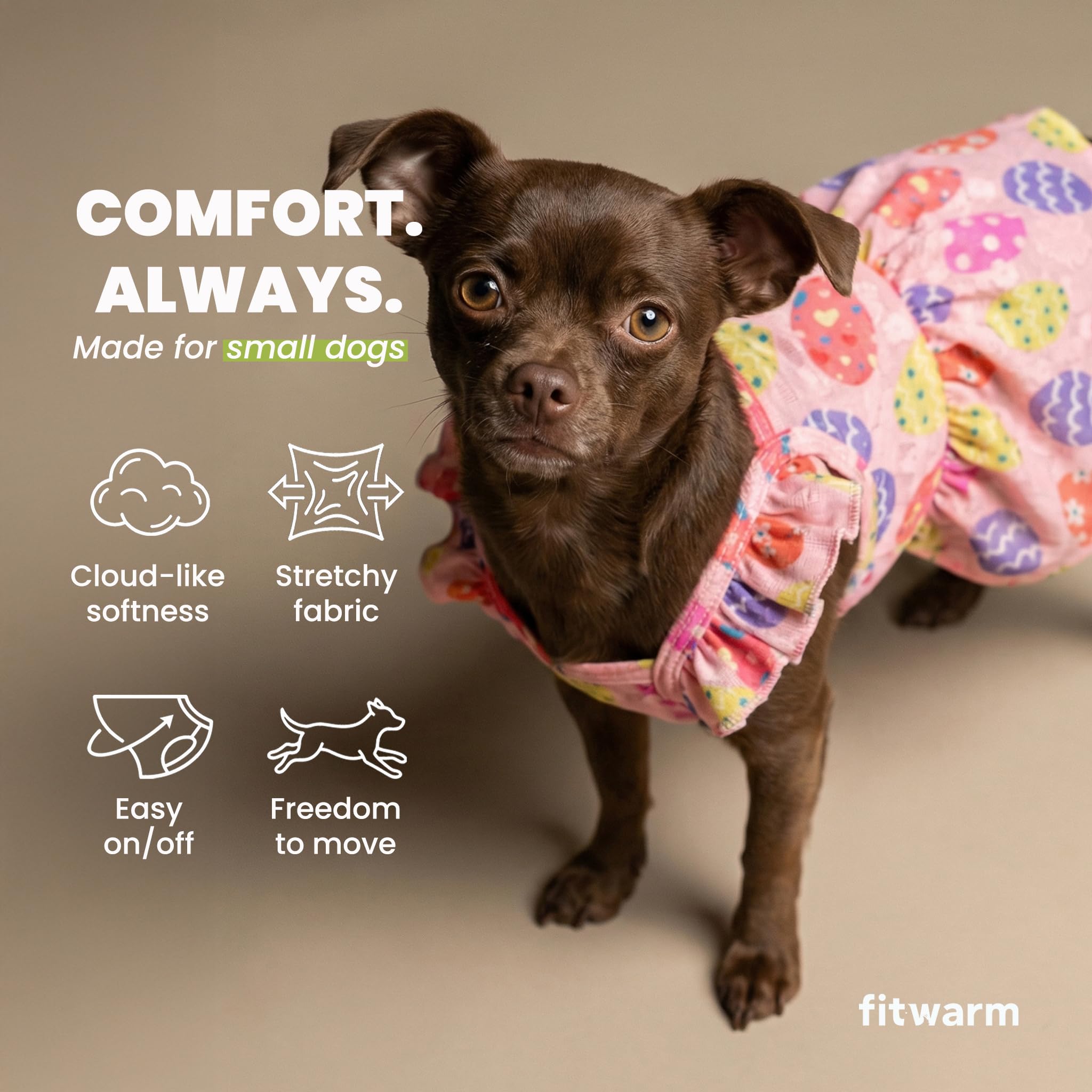 Fitwarm breathable polyester fabric keeps dogs comfortable during spring wear.