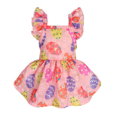 Fitwarm Easter Egg Dress on pink fabric for small dogs creates a festive look.