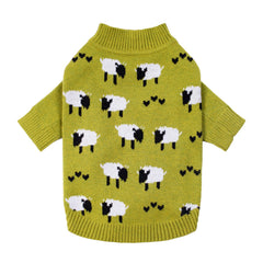 Fitwarm funny sheep dog sweater front view keeps small dogs warm during winter outings.