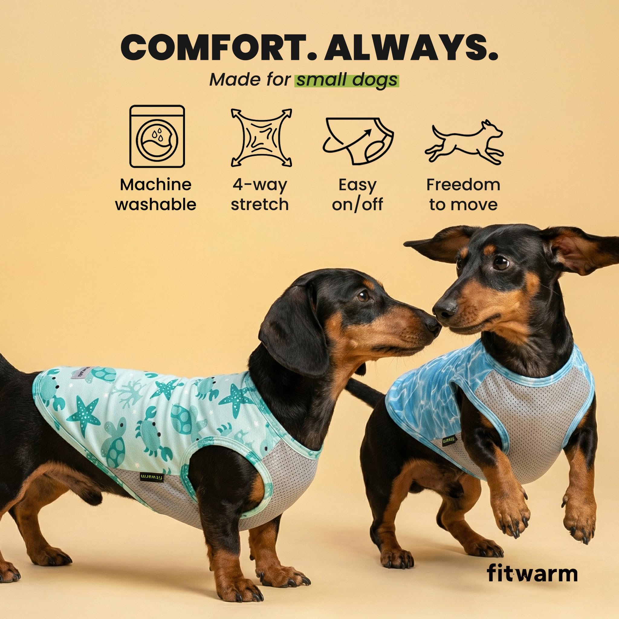 Fitwarm quick-dry mesh panel detail keeps dogs comfortable in heat