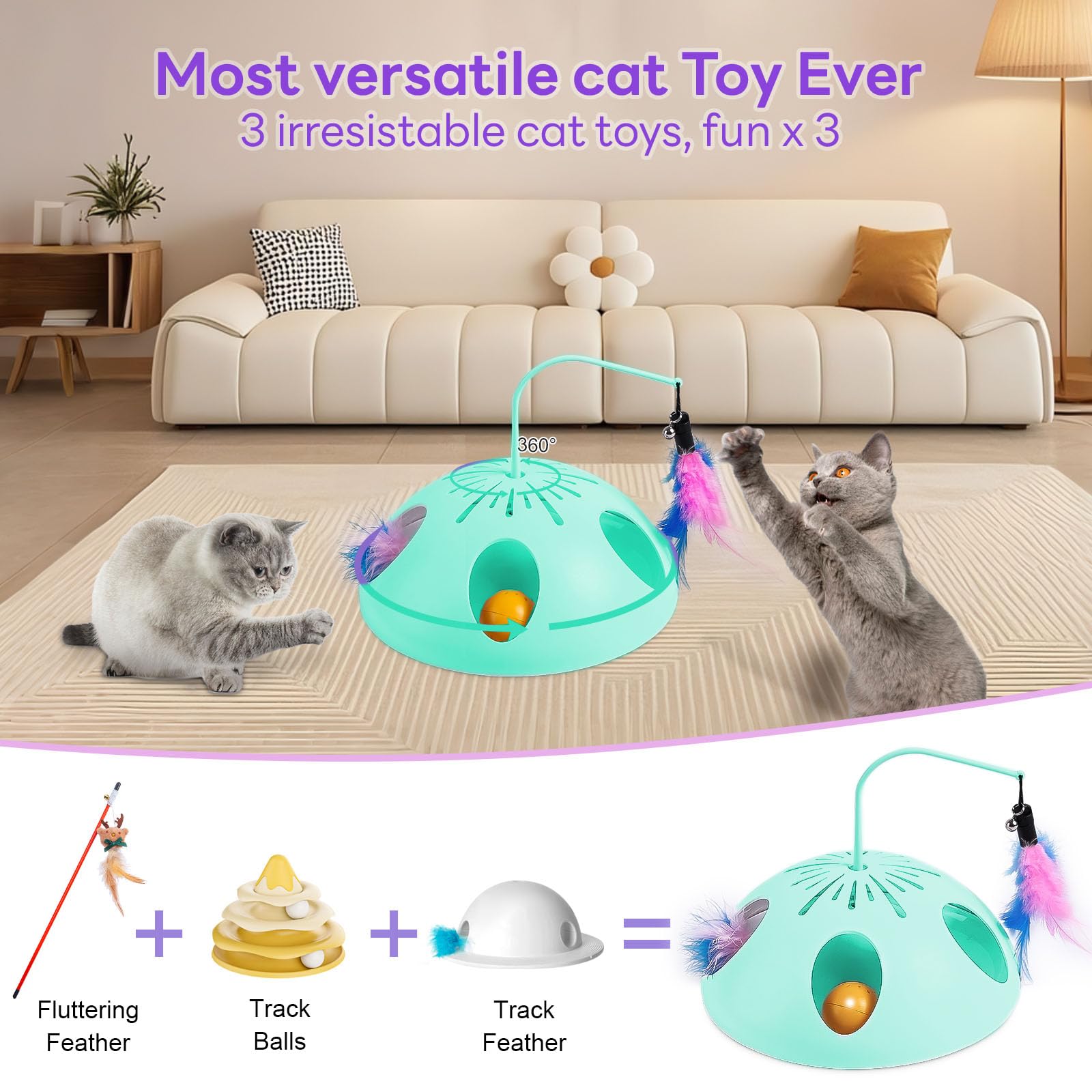 FITWOWFIT rotating-track with feathers encourages hunting-style play