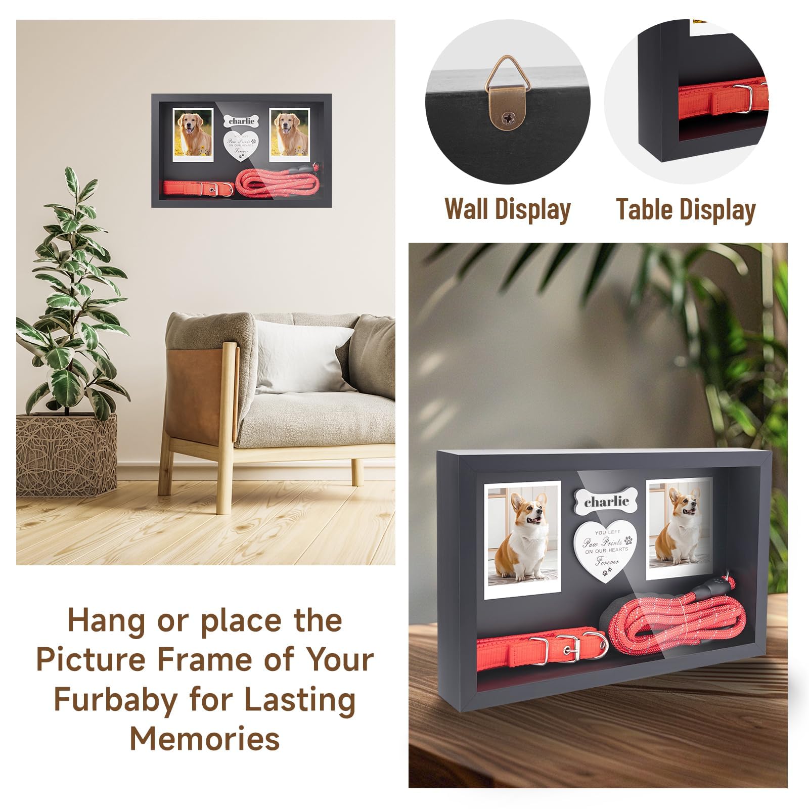 FITWOWFIT shadow box collar holder showcases keepsakes and leashes for a lasting tribute.