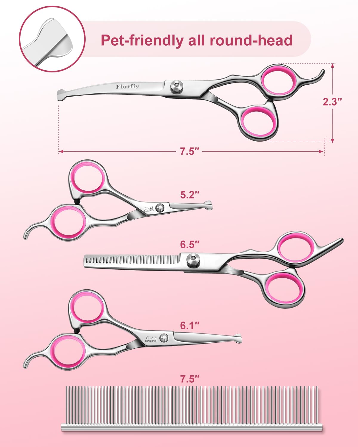 Fiurfiy Furry curved blade closeup for contour-friendly grooming on pets