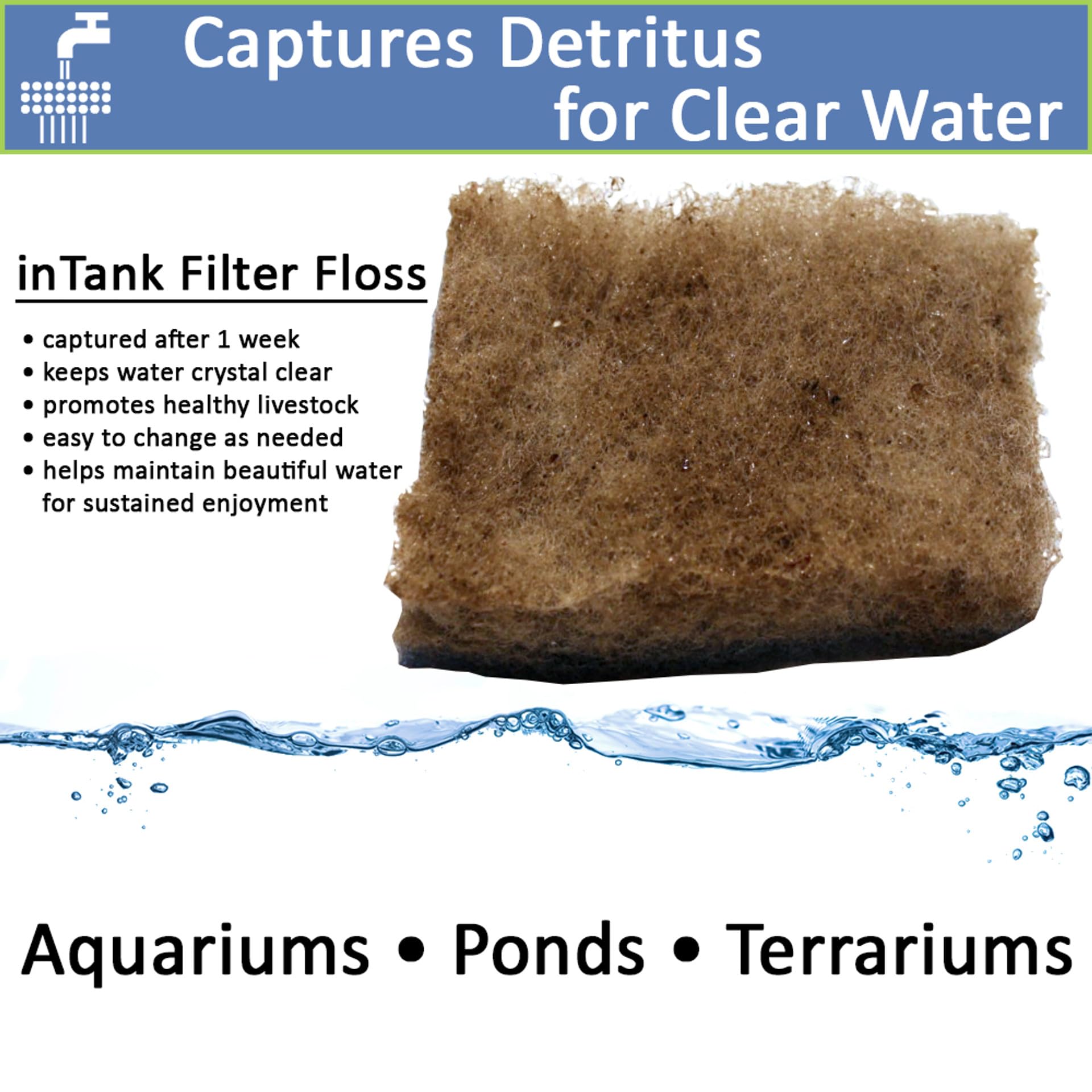 Five Star Aquatics filter floss catches detritus while maintaining water flow in terrariums.