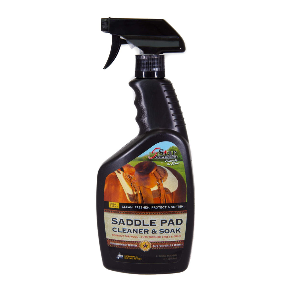 Five Star Equine Saddle Pad Cleaner bottle showing cleaning action for pads.