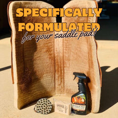 Five Star Equine Saddle Pad Cleaner softens crust and preserves fibers.