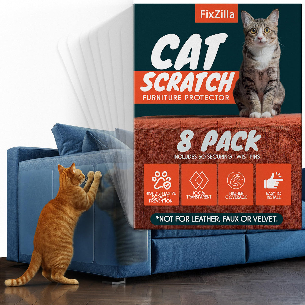 FixZilla anti-cat-scratch furniture protector eight-pack shields furniture from claws