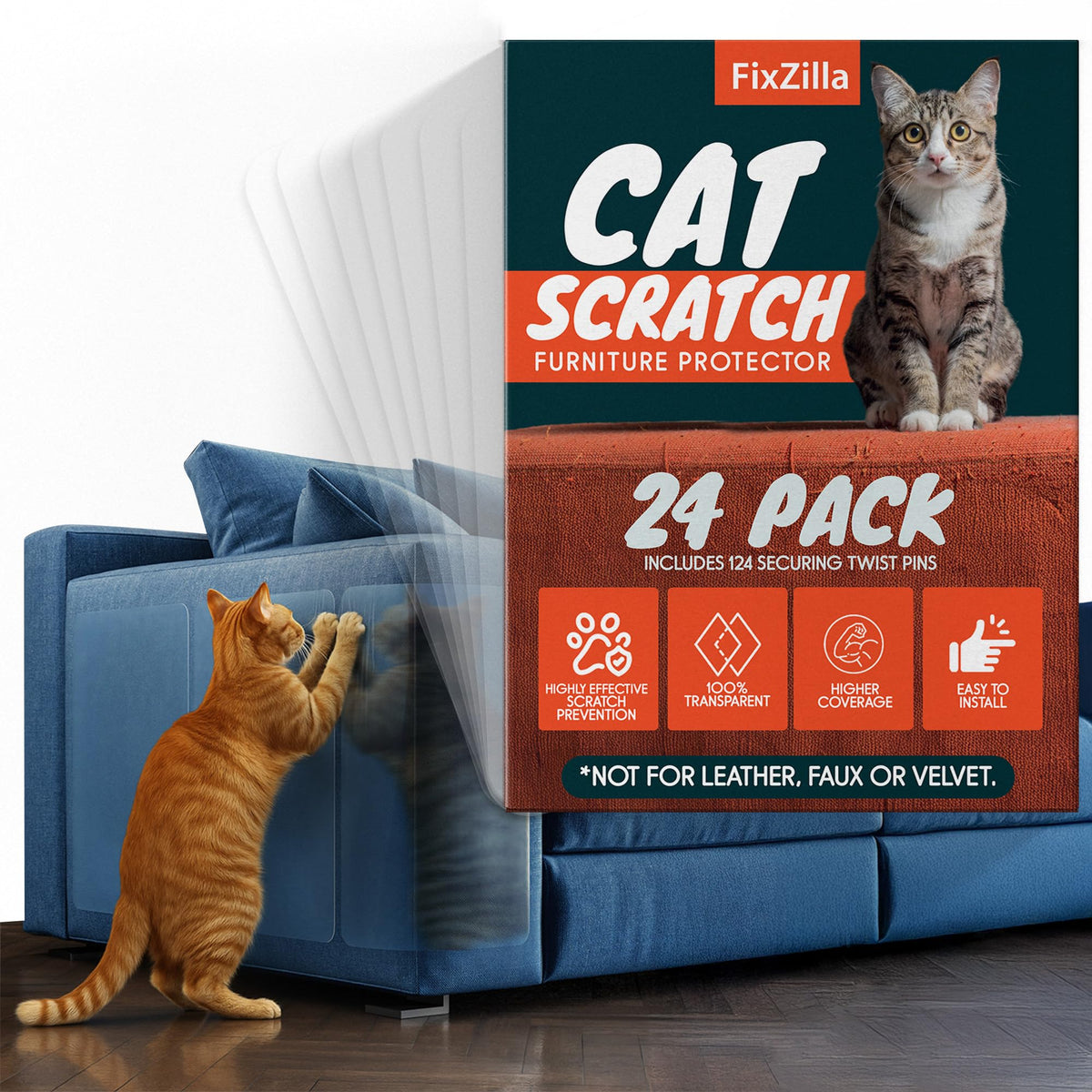 FixZilla cat furniture protector 17x12 guard offers durable scratch defense for upholstery.