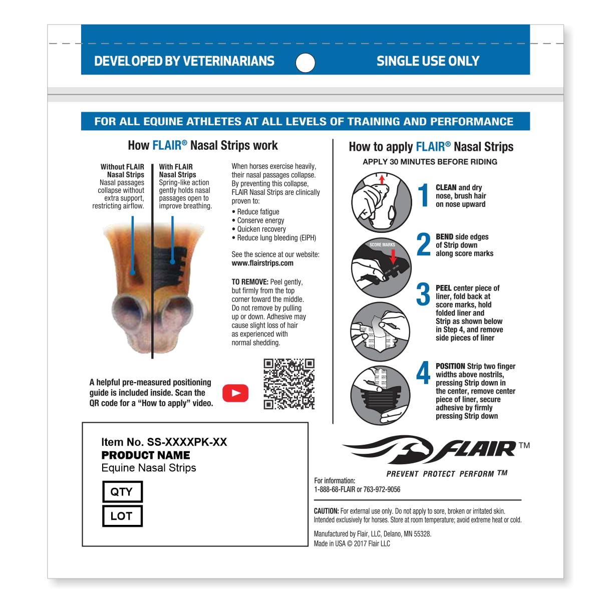 Flair Equine Nasal Strips applied on horse nose for easier airflow during training.