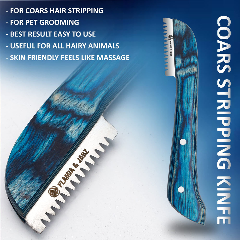 FLAMIA & JABZ FJ stripping knife with extra-fine teeth blade for delicate grooming.