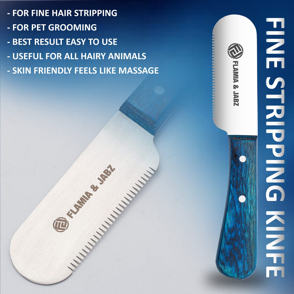 FLAMIA & JABZ FJ stripping knife with fine teeth blade for smooth topcoat detailing.