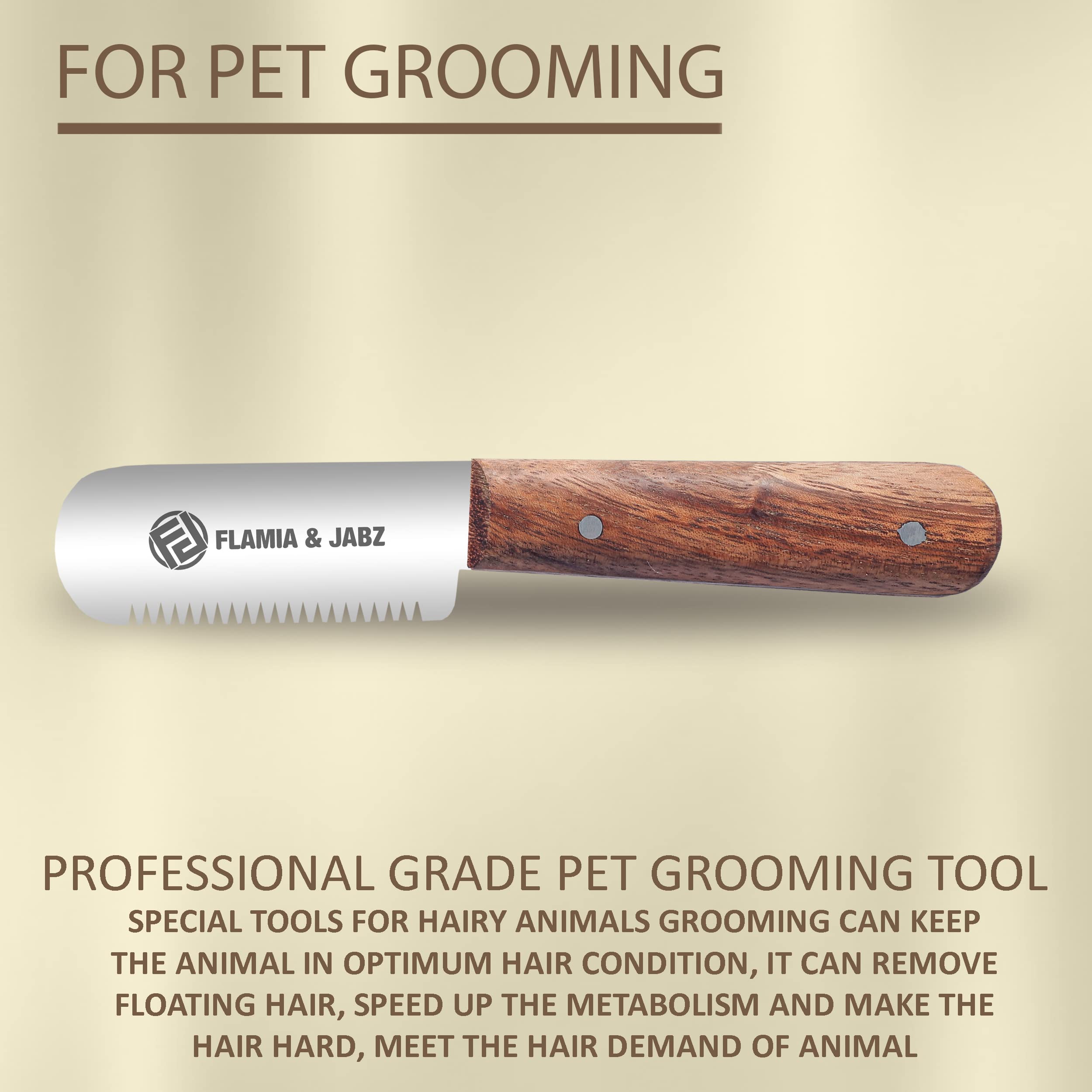 FLAMIA & JABZ rosewood handle detail for comfortable grooming grip
