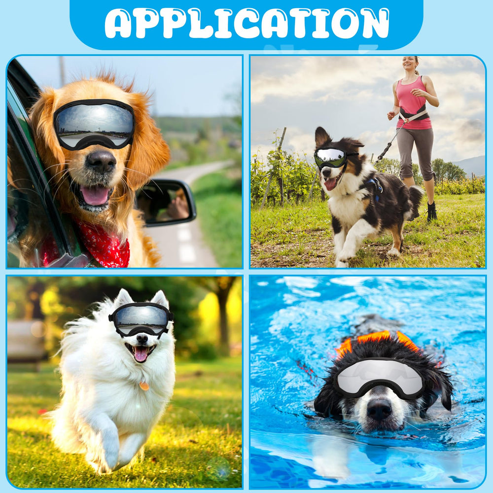 Flantor dog goggles with adjustable triple-strap fit for large dogs.