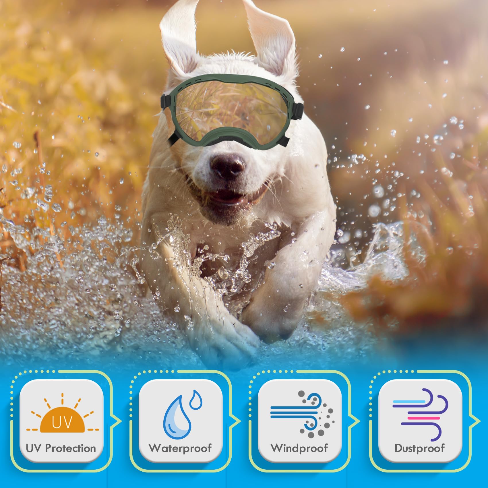 Flantor dog goggles adjustable triple-strap ensure secure fit for large breeds
