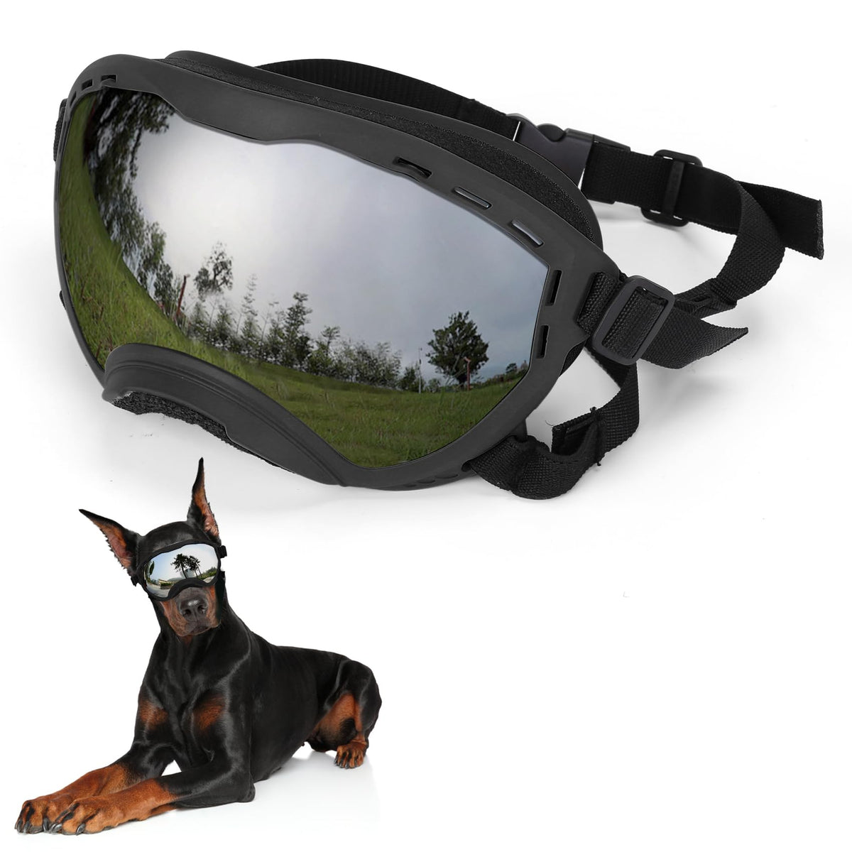 Flantor dog goggles with UV protection shield large dogs from sun and debris.