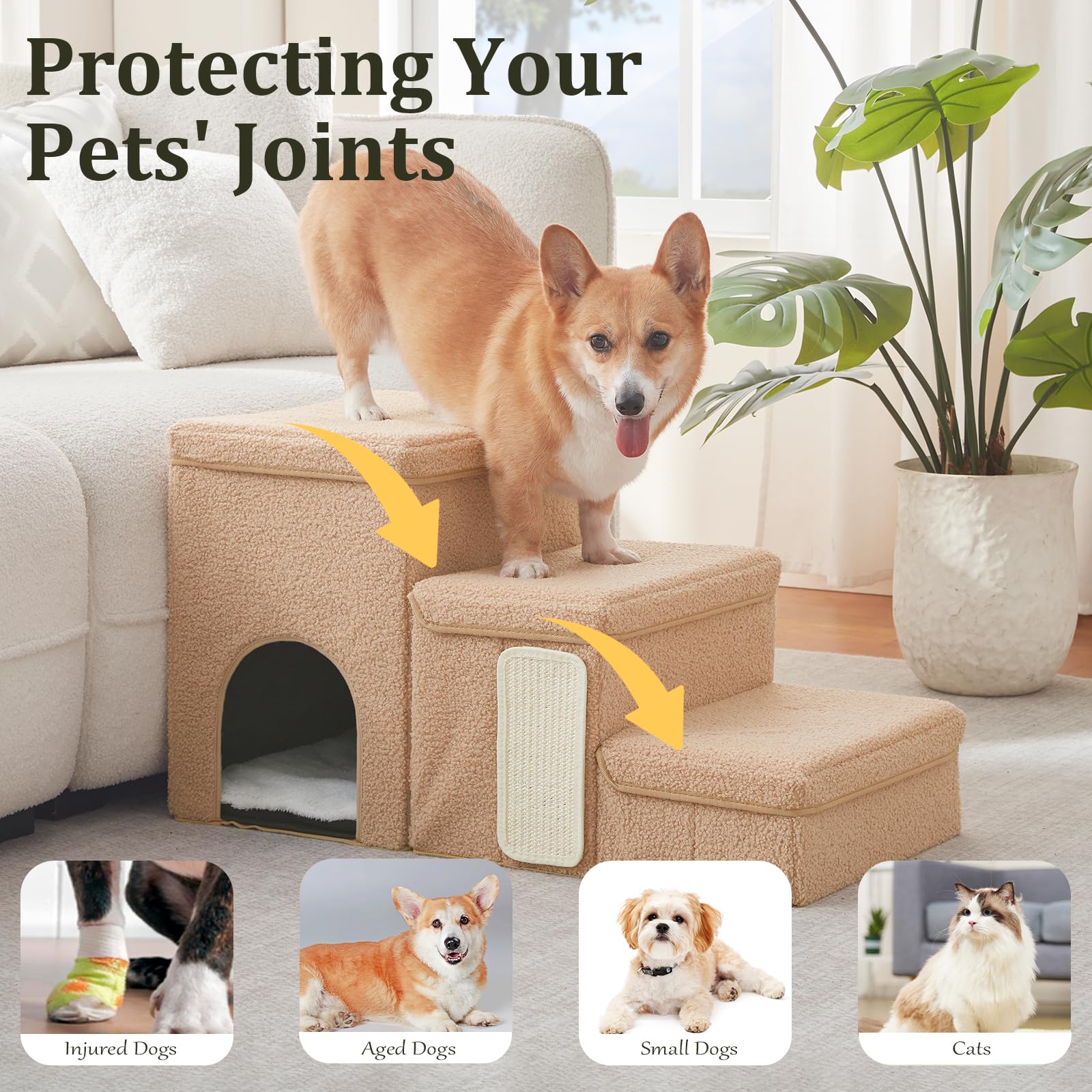 Flashing Fire pet stairs fit against beds and sofas up to 20 inches