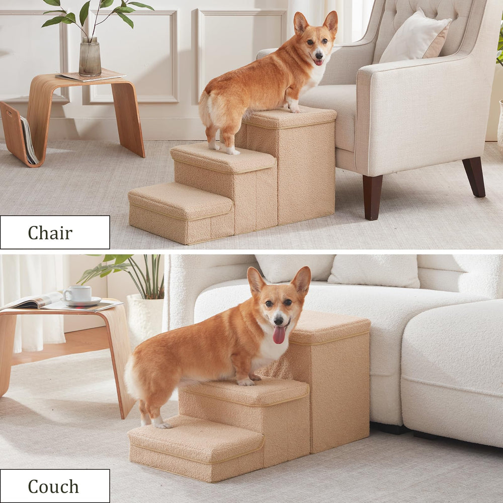 Flashing Fire beige dog stairs blend with furniture while supporting pets.
