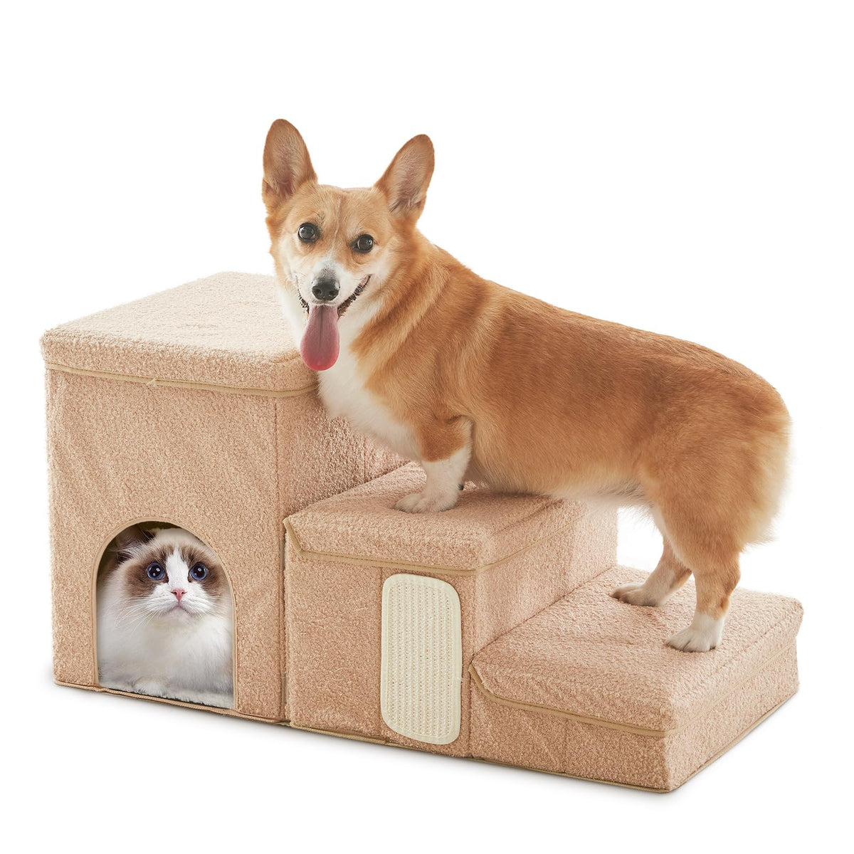 Flashing Fire dog stairs with storage condo beige for easy bed and couch access