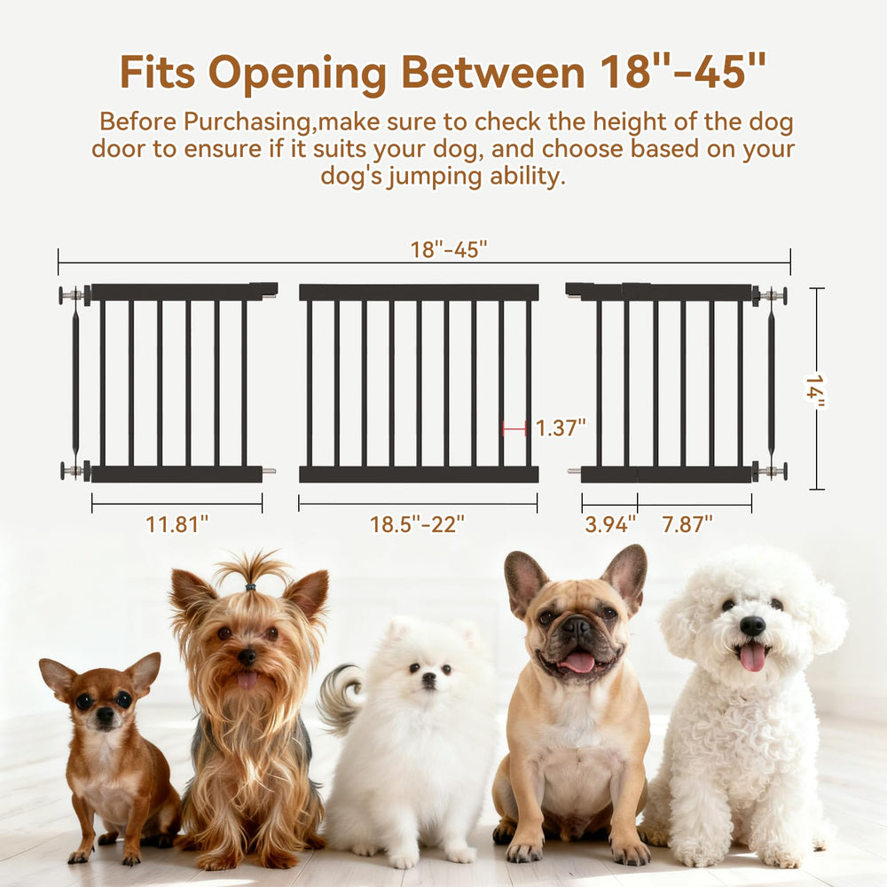 Fldofaves dog gate extensions show adjustable width from 18 to 45 inches for varied openings.