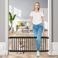 Fldofaves dog gate step-over assembly in doorway showing easy access while keeping pets contained.