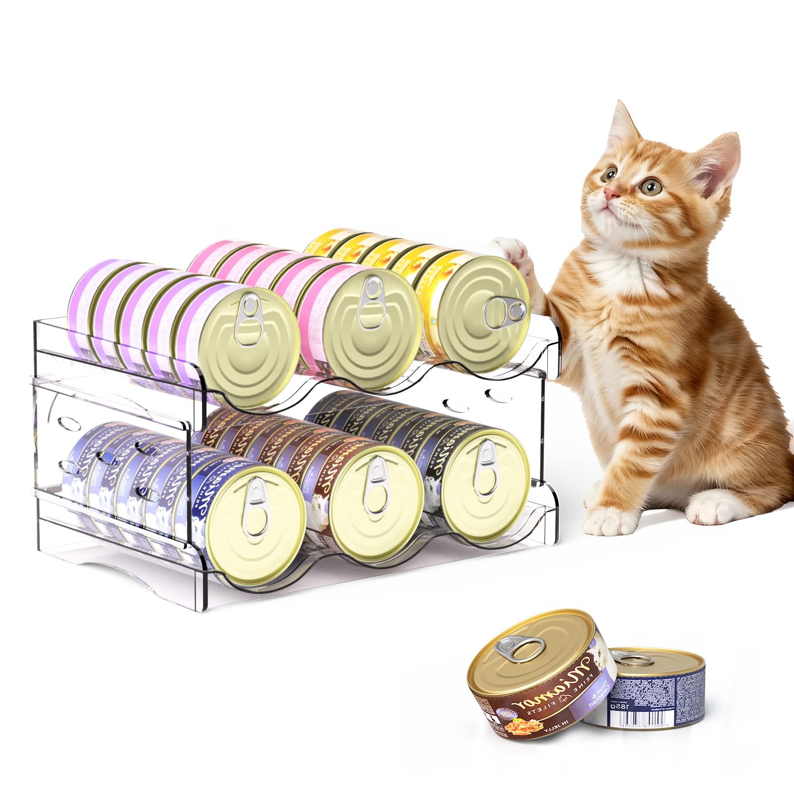Flenpptly Cat Can Organizer 2-tier assembly demonstrates organized pantry storage