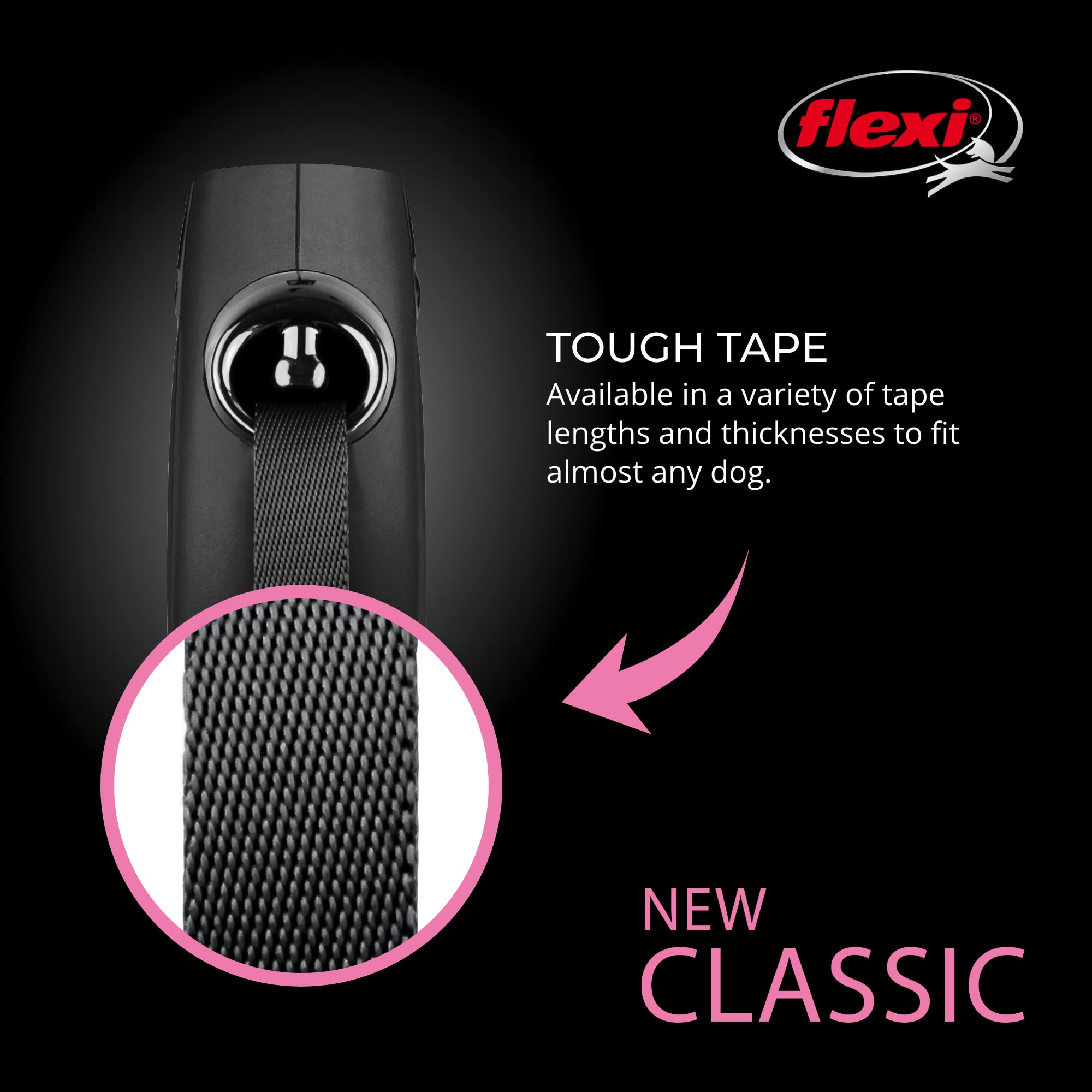FLEXI 360-degree tape guidance prevents tangles during walks.