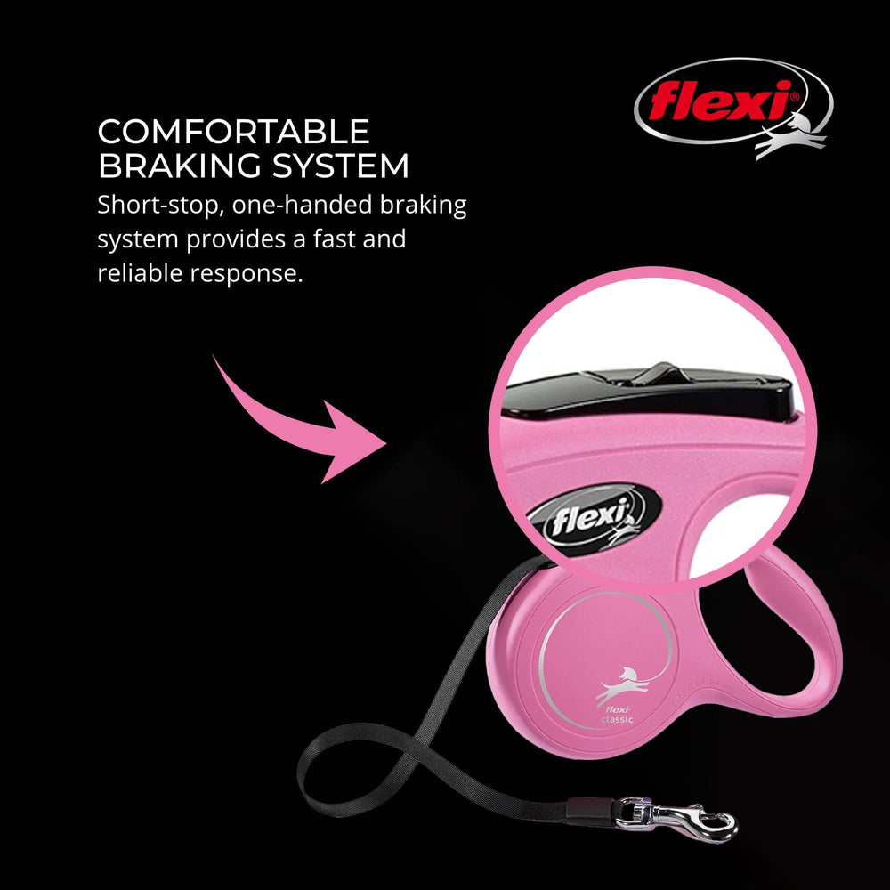 FLEXI Classic XS Pink Leash Pause and Lock enables easy pausing on walks
