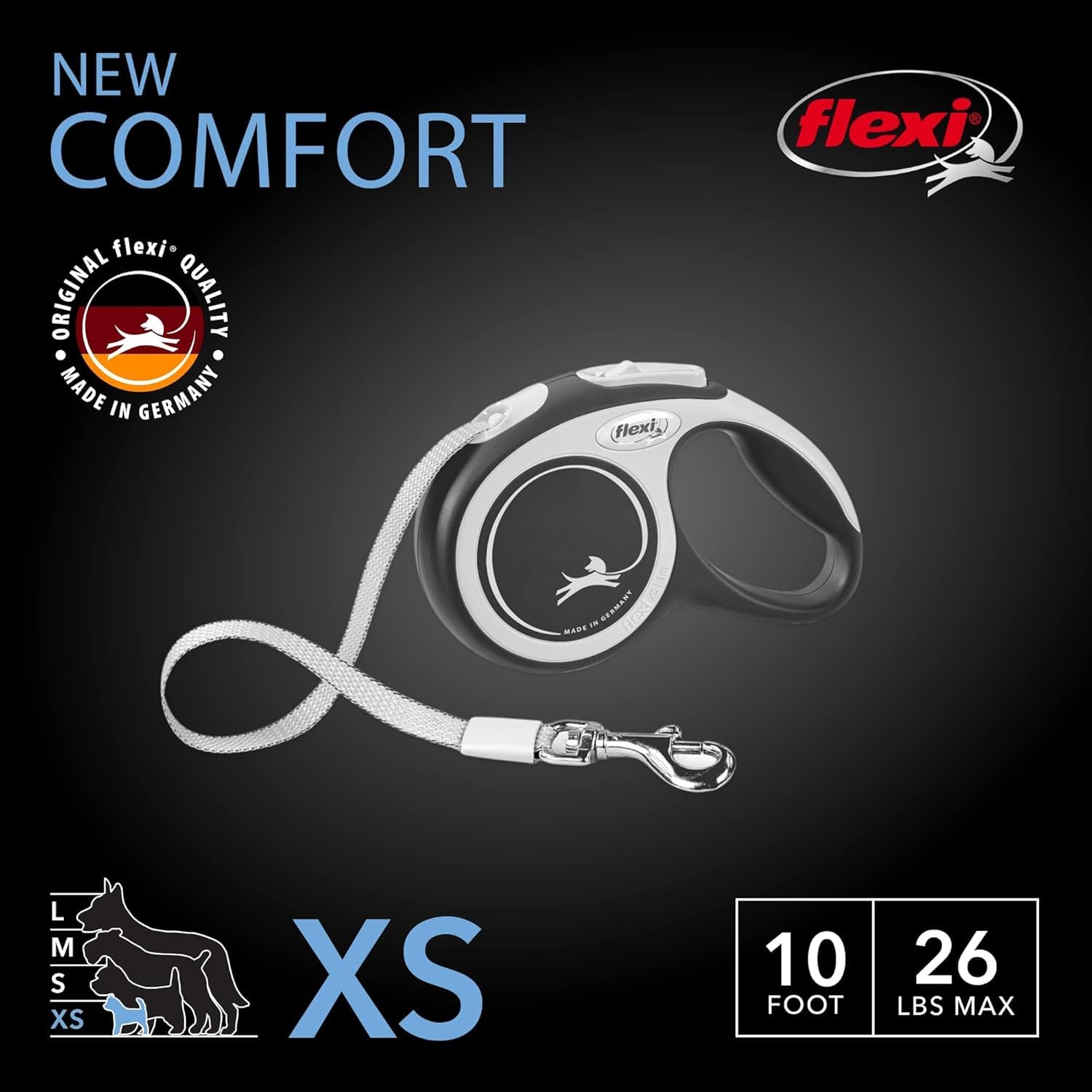FLEXI Comfort XS tape leash with ergonomic handle for comfortable grip.