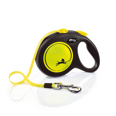 FLEXI neon-tape leash 16ft for visibility and control during walks.