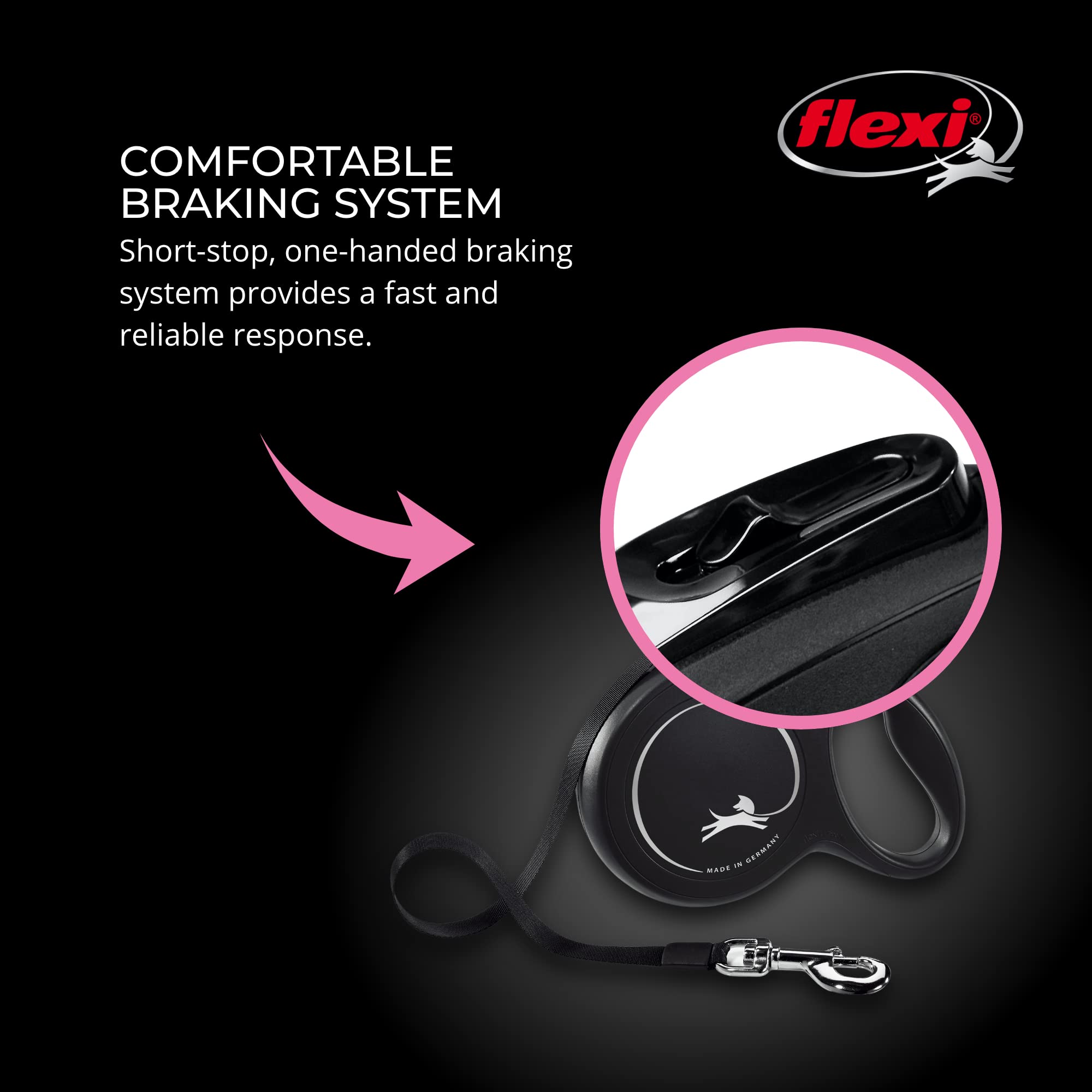 FLEXI New Classic 360° cord guidance prevents tangling during outings.