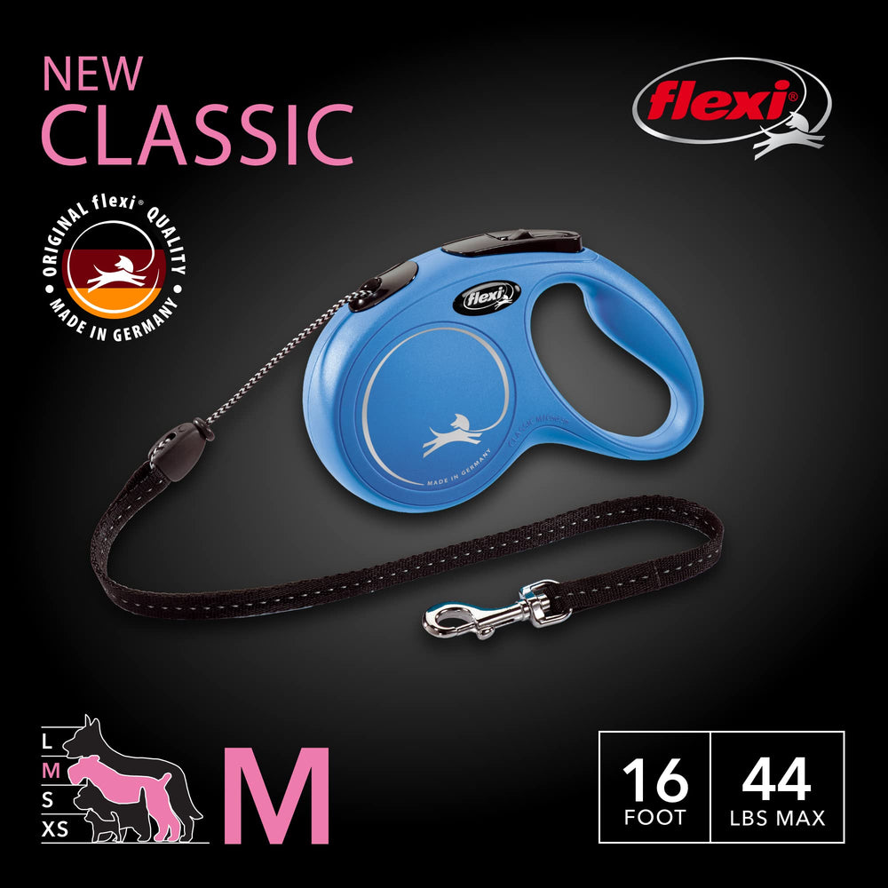 FLEXI New Classic leash with one-handed brake in blue for easy handling.