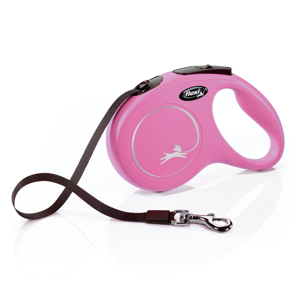 FLEXI New Classic pink tape leash in action for controlled walks with a medium dog