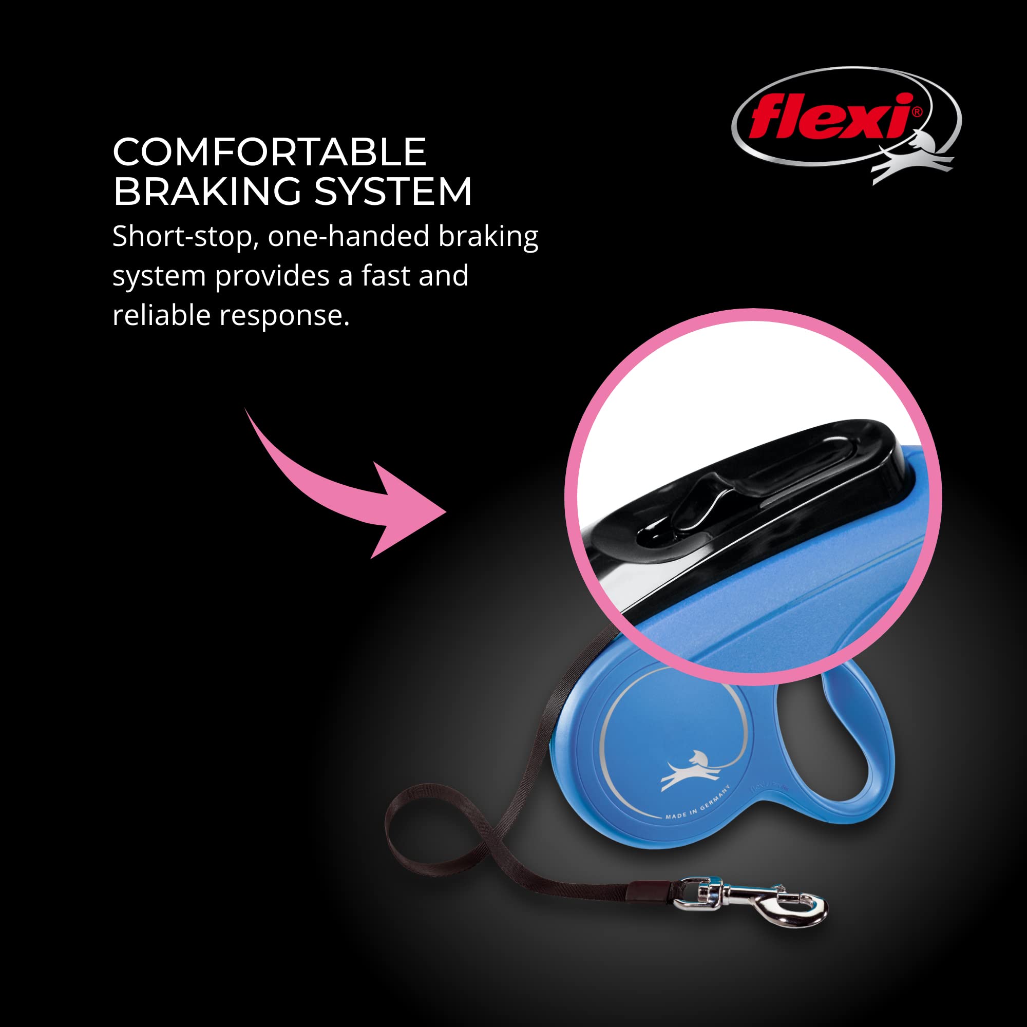 Flexi New Classic Tape Leash blue durability for all-weather use.