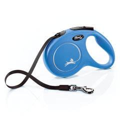 Flexi New Classic Tape Leash blue extended for smooth, controlled walks.