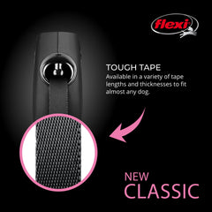 Flexi New Classic tape leash one-handed brake shows effortless stopping on the move.