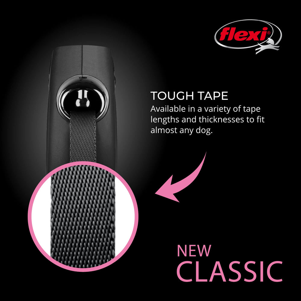 Pause and lock system on Flexi New Classic Tape Leash for calm stops.