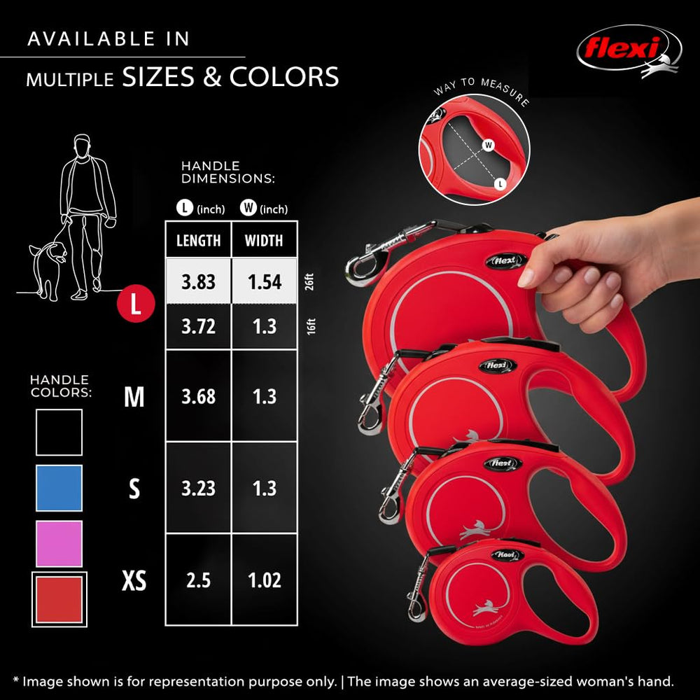 FLEXI New Classic red leash designed for dogs up to 110 lbs with ample reach