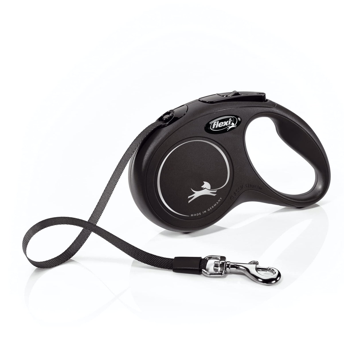 FLEXI New Classic small-dog leash, 16 ft, black, controlled walks.