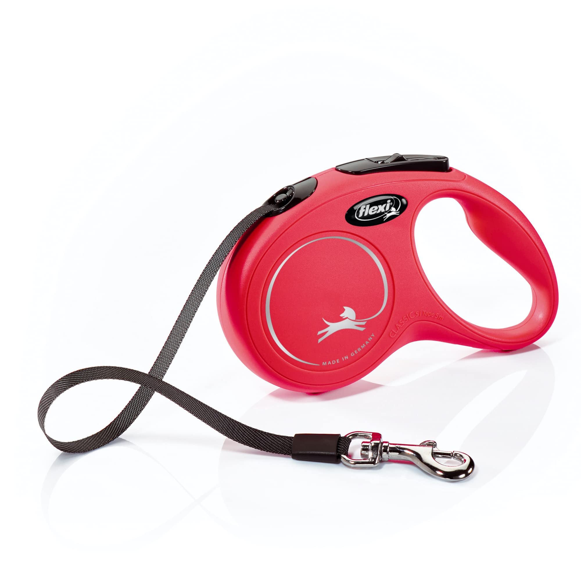 FLEXI New Classic tape leash for small dogs; red, 16 ft reach for controlled walks.