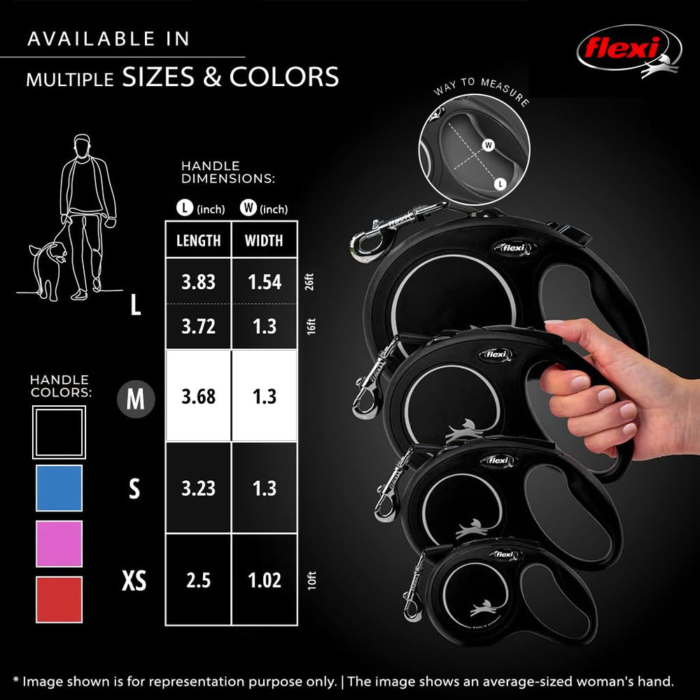 Flexi New Classic tape leash with dog offers a secure walking experience.